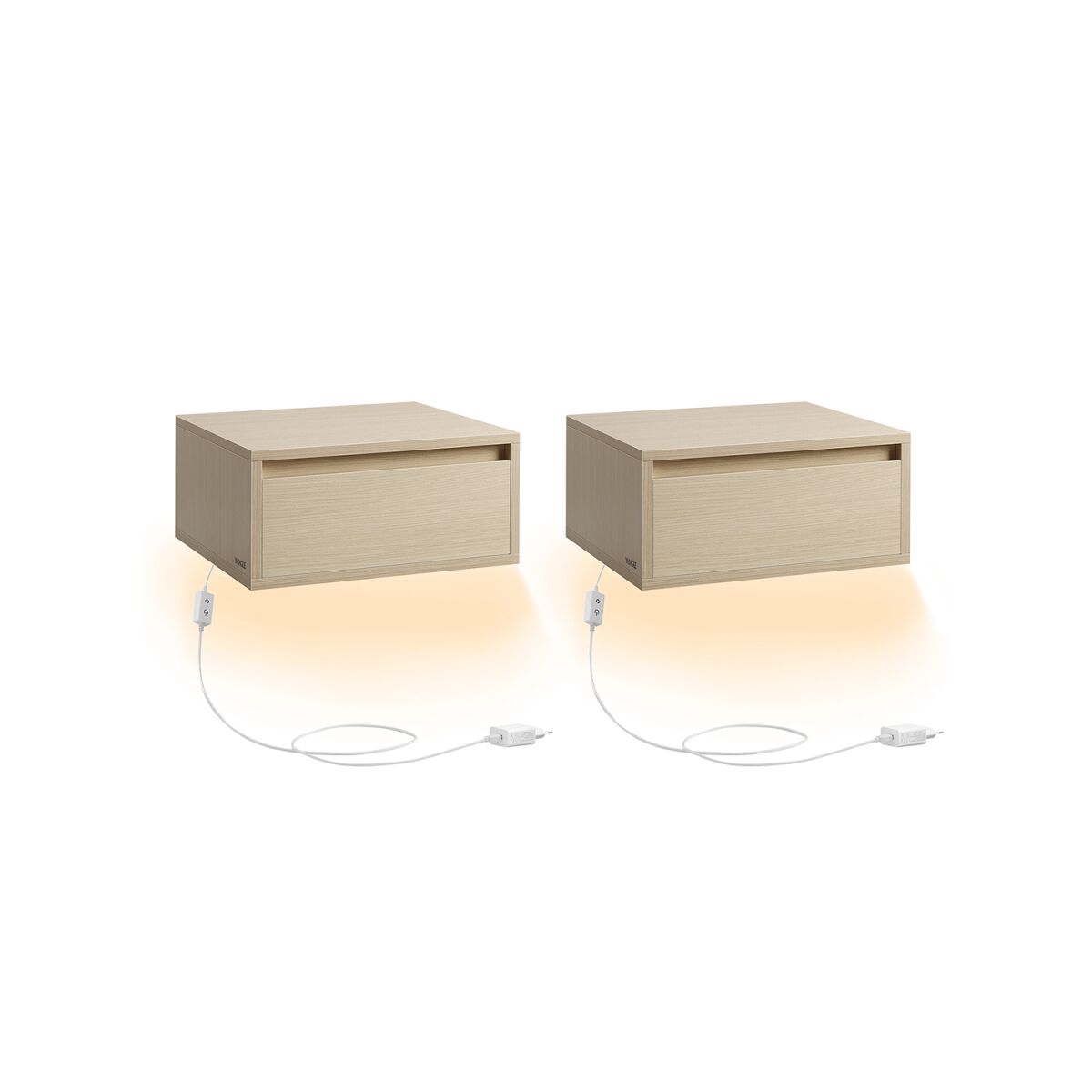 Floating Nightstands Set of 2 with Lights in Natural Beige