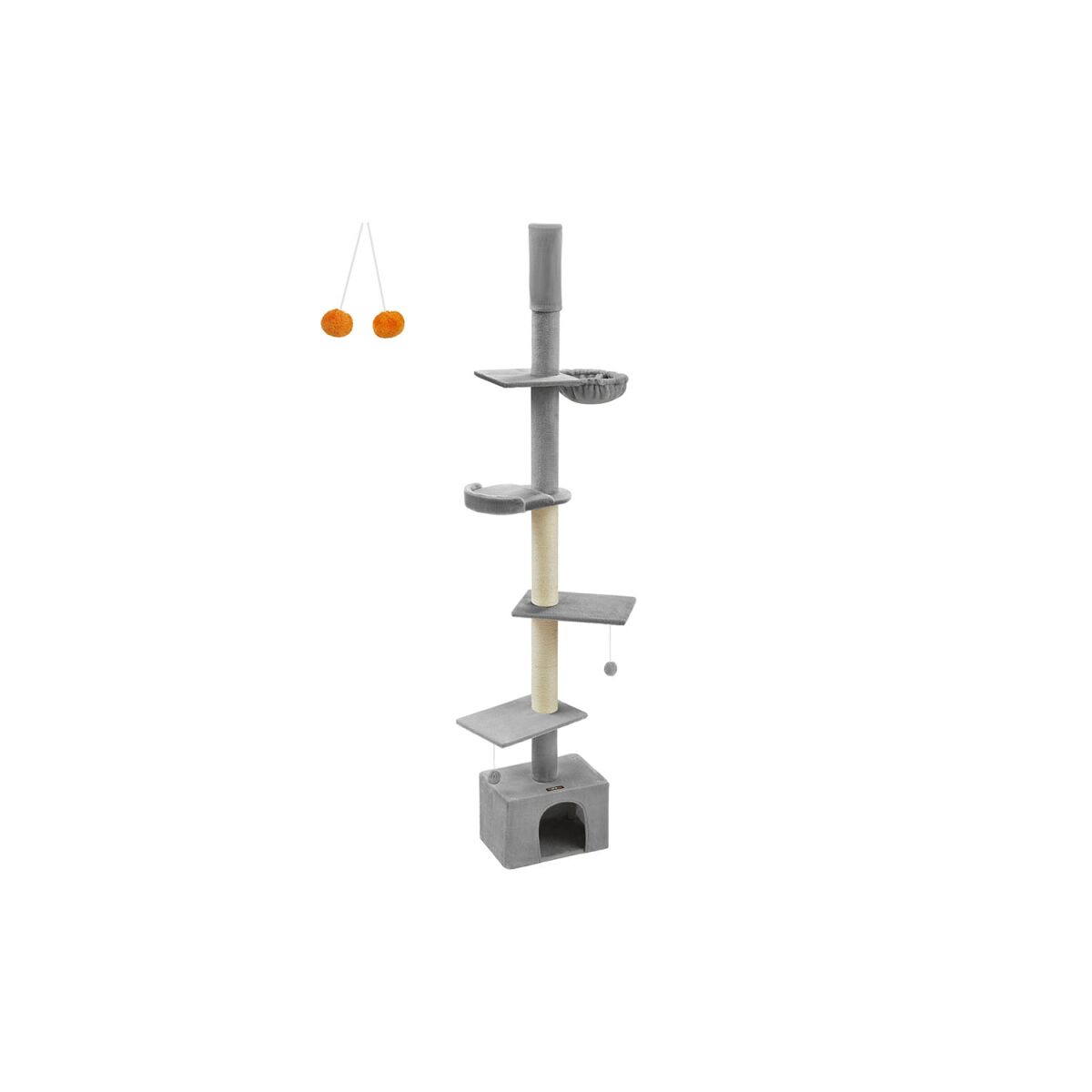 “Ceiling-High Adjustable Cat Tree, 231-291 cm, Light Gray”