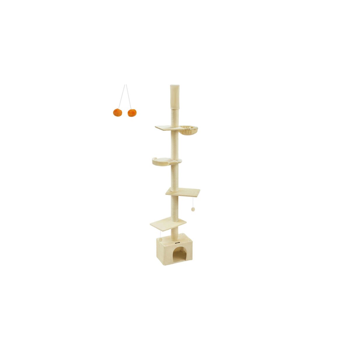 Ceiling-High Adjustable Cat Tree, 231-291 cm, in Beige