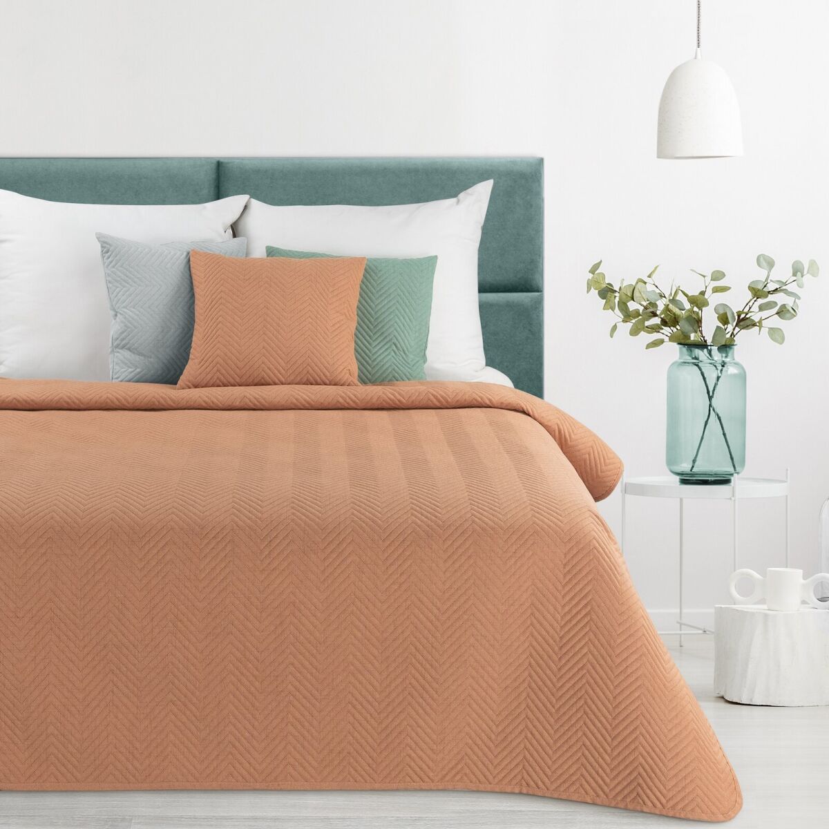 Linen Bedspread “Len 3” in Terracotta, 200 x 220 cm